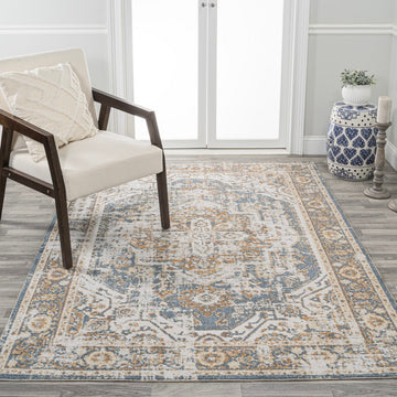 Keesha Bold Distressed Medallion Low-Pile Machine-Washable Area Rug